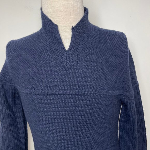 Greg Pier Mens Navy Blue Cashmere V-Neck High Neck Pullover Sweater Italy - Picture 2 of 15